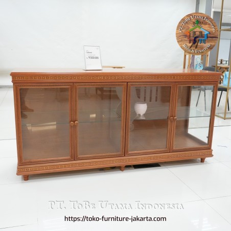 Living Room - Credenza: Cupboard Dark Brown with Glass made of plywood (image 1 of 27).