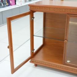 Living Room - Credenza: Cupboard Dark Brown with Glass made of plywood (image 14 of 27).