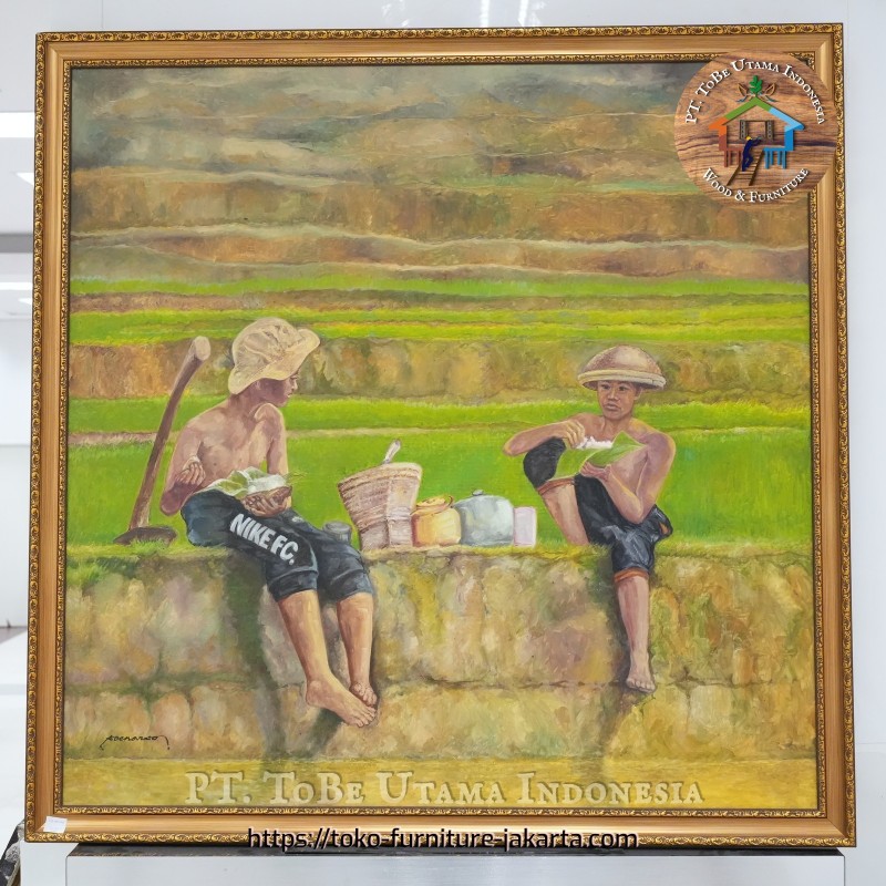 Ukiran: Lukisan Anak Tani di buat dari lukisan cat minyak di atas kanvas (gambar 1 dari 5).