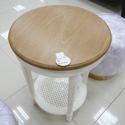Living Room - Coffee Tables: Round Table White Cream made of mahogany wood, rattan (image 3 of 8).