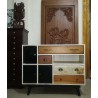 Living Room - Credenza: Country Leather Credenza: Mahogany Wood Credenza made of glass, veneer, leather (10 of 11).