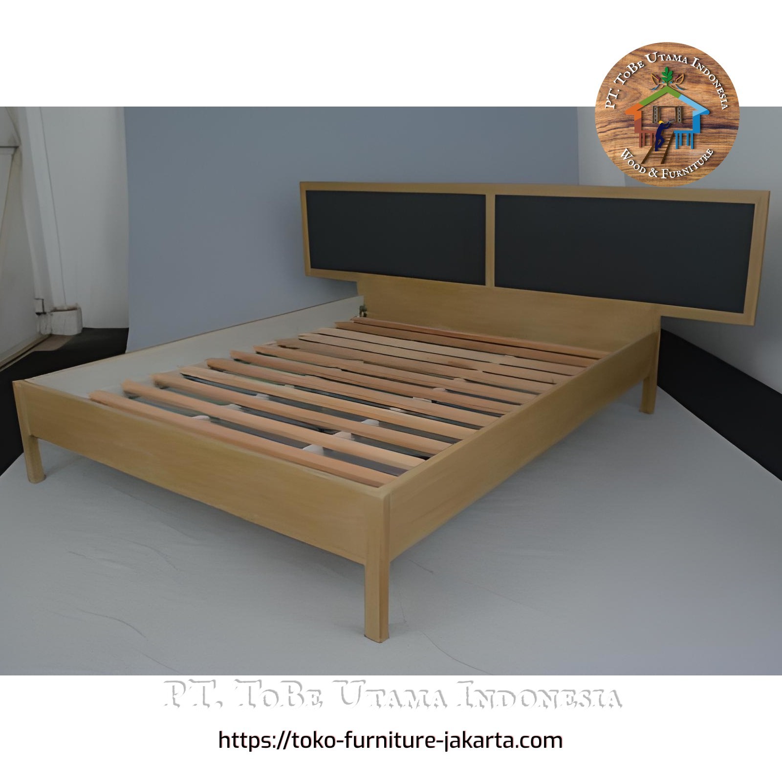 Bedroom: Bed Frame Minimalist made of solid wood, sponge, fabric (image 1 of 1).
