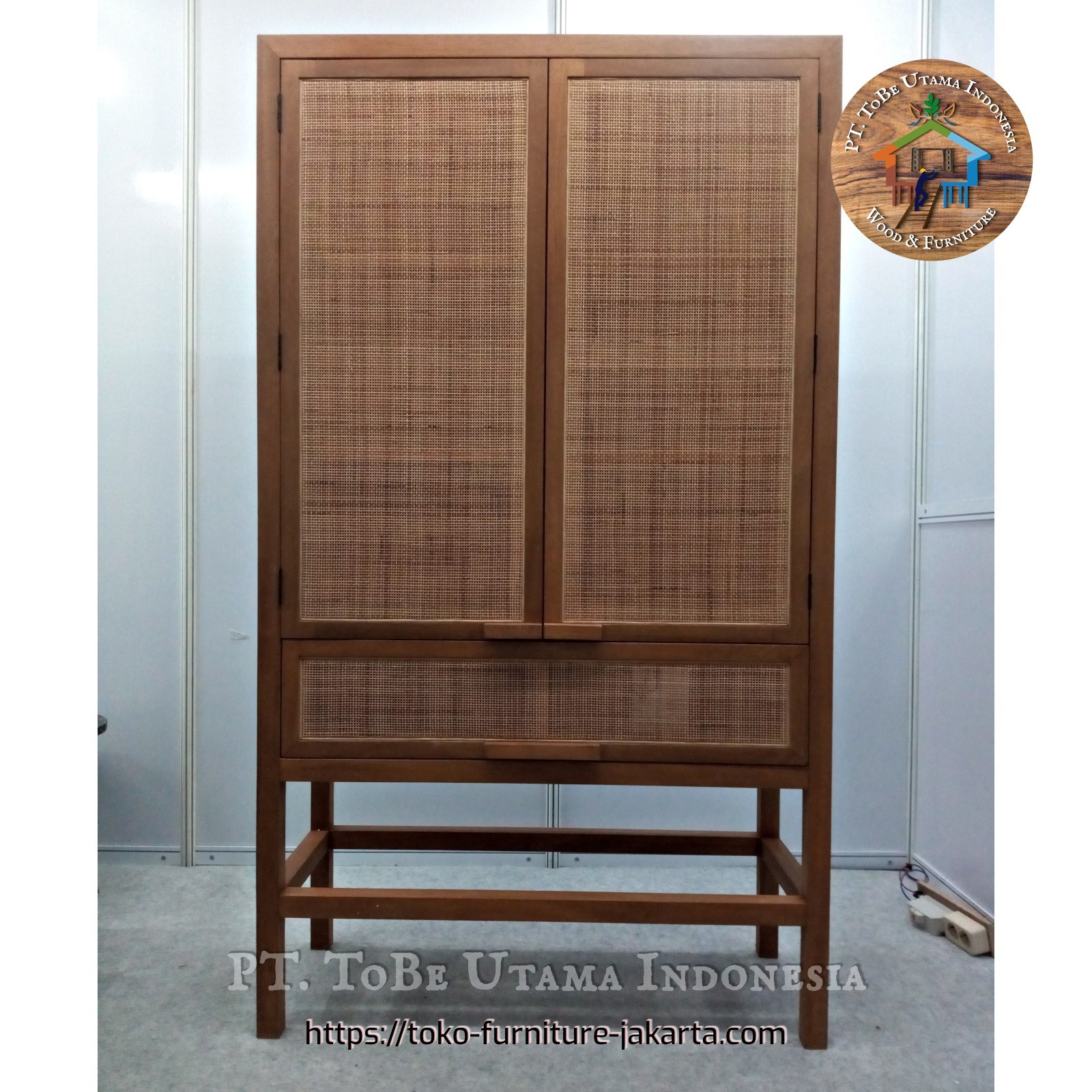 Living Room: Cabinet Minimalist made of solid wood, rattan, MDF (image 1 of 1).