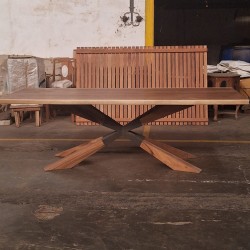 Living Room - Work Desk: Trembesi Wood Table made of trembesi wood, iron table legs (image 1 of 4).