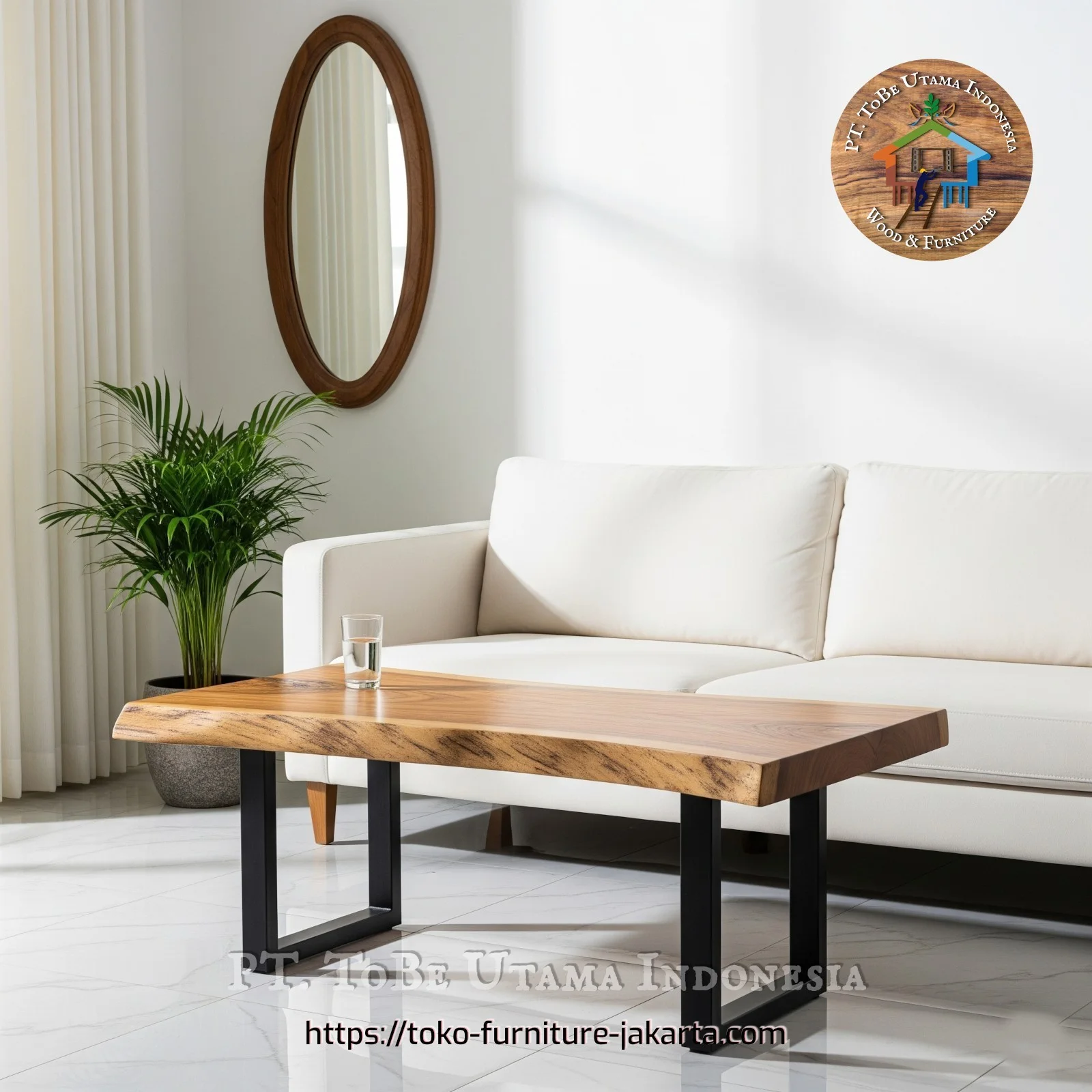 Ruang Keluarga - Meja Kecil: Meja Kayu Kaki Besi Hollow (gambar 1 dari 3).