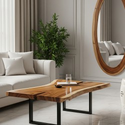 Ruang Keluarga - Meja Kecil: Meja Kayu Kaki Besi Hollow (gambar 3 dari 3).