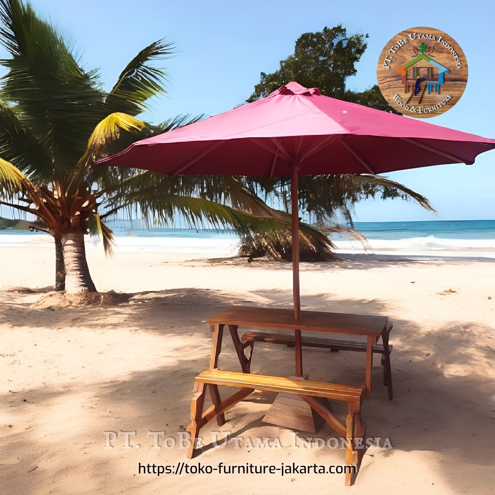 Garden: Wooden Garden Bench with Umbrella (image 1 of 7).