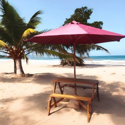 Garden: Wooden Garden Bench with Umbrella (image 1 of 7).