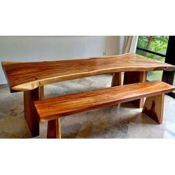 Terrace - Set 2 plus 1: Suar Wood Live Edge Table & Bench Set made of trembesi wood (image 1 of 1).