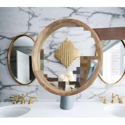 Accessories - Wooden Mirrors: Round Bathroom Mirror made of teakwood, glass (image 1 of 1).