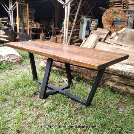 Living Room - Work Desk: Meeting Table Trembesi With Iron Legs made of trembesi wood (image 1 of 4).