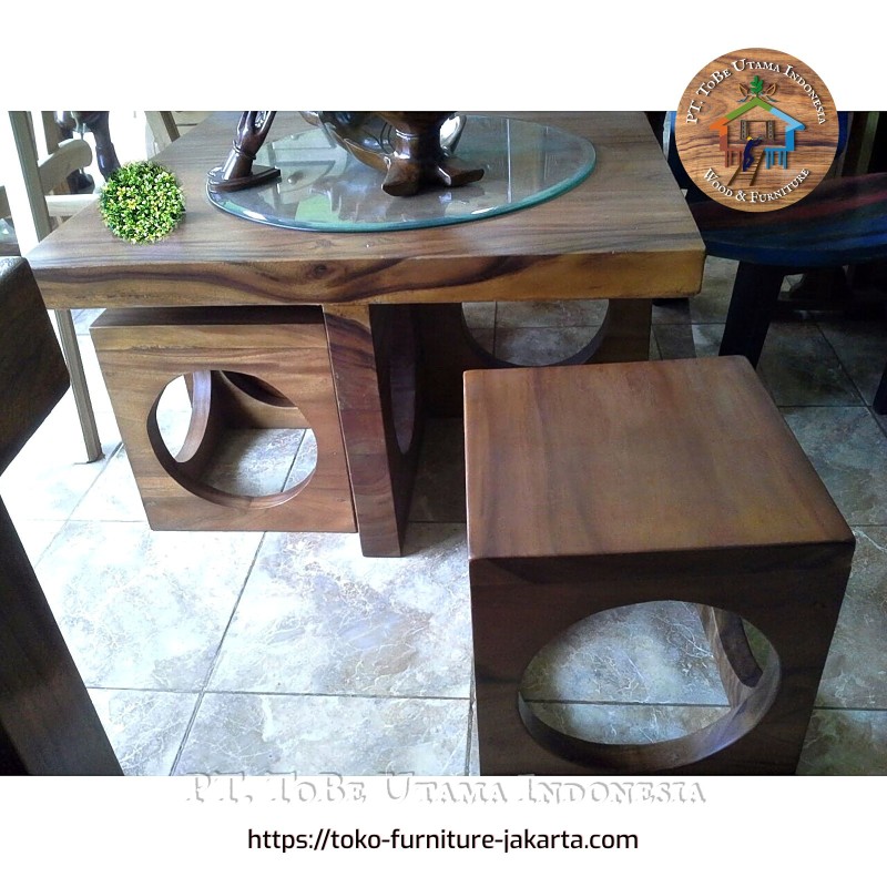 Dining Room - Dining Tables: Square Cafe Table made of trembesi wood (image 1 of 2).