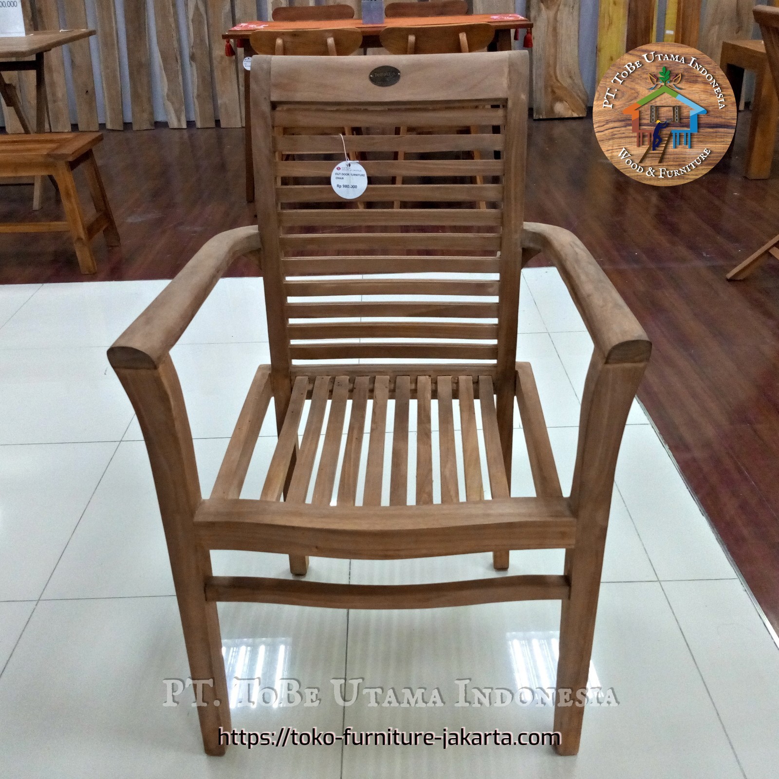 Living Room - Chairs: Open Armrest Dining Chair made of teakwood (image 1 of 1).