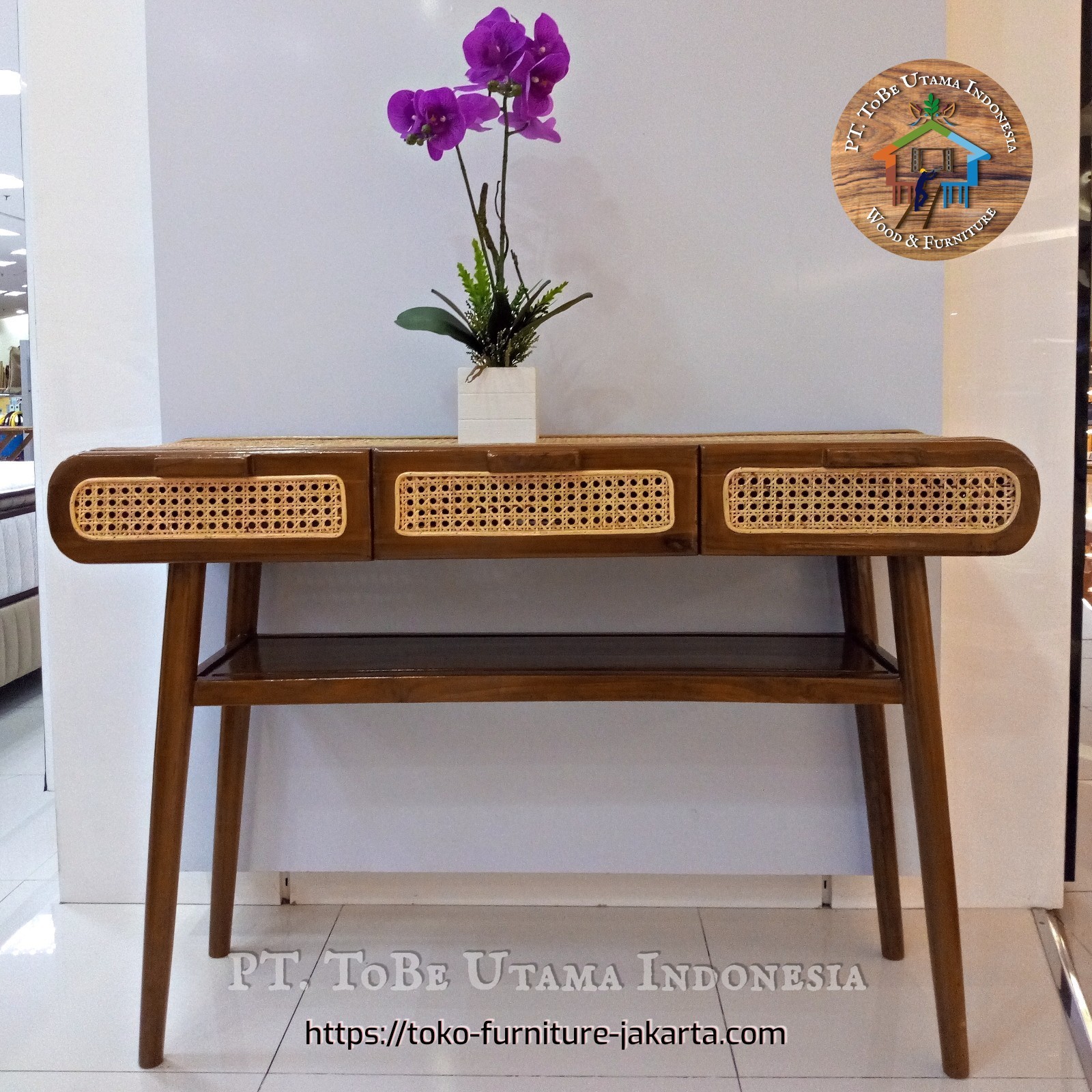 Living Room - Entry Tables: Rattan Console Table made of teakwood, rattan (image 1 of 6).