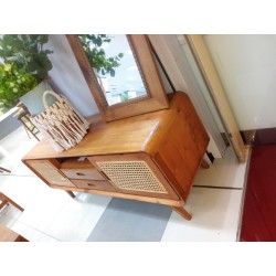 Living Room - Credenza: Rattan Sideboard made of teakwood, mahogany wood, glass (image 2 of 3).