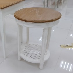 Living Room - Coffee Tables: Round Table White Cream made of mahogany wood, rattan (image 8 of 8).