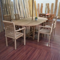 Teras - Meja: Meja makan outdoor kayu Jati oval di buat dari kayu jati (gambar 3 dari 6).