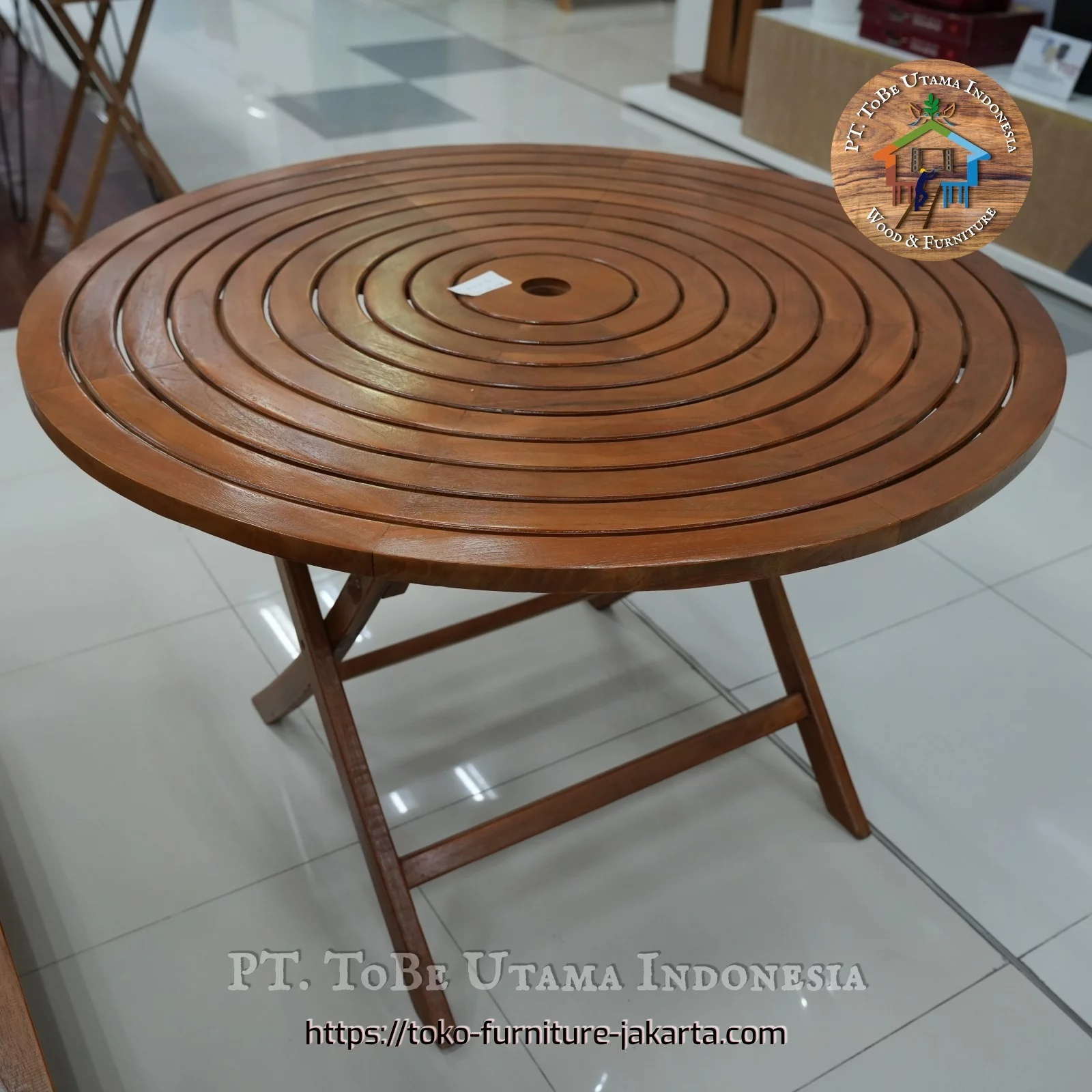 Terrace Tables: Teak Wood Round Table Garden Spiral made of teakwood (image 1 of 8).