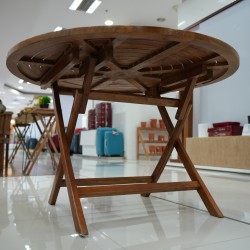 Teras - Meja: Meja Bundar Spiral di buat dari kayu jati (gambar 3 dari 8).