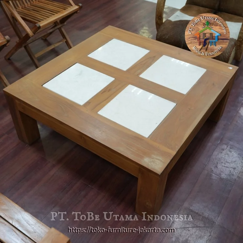 Living Room - Coffee Tables: JCT Marble Table 4 Pamulang made of teakwood, marble (image 1 of 3).