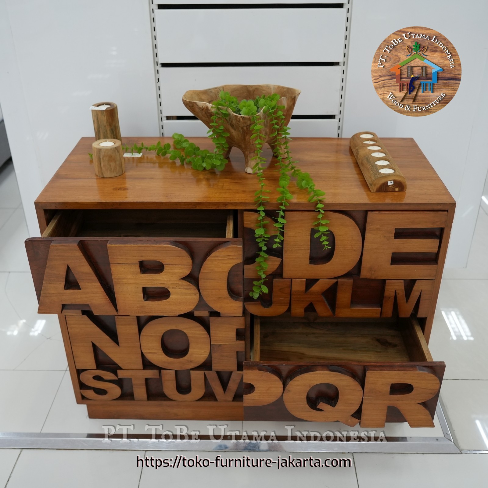 Living Room - Credenza: ABC Alphabet Teak Credenza made of teakwood (image 1 of 10).