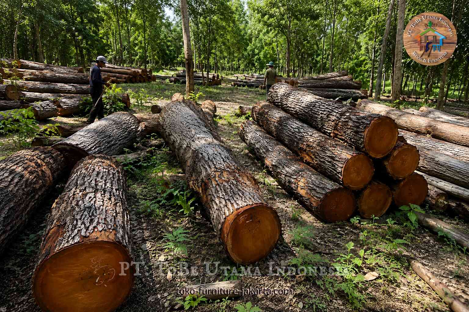 Round logs stacked in a forest log yard