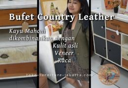 Bufet Country Leather: Kayu Mahoni Credenza dikombinasikan dengan Kulit, Venner dan Kaca